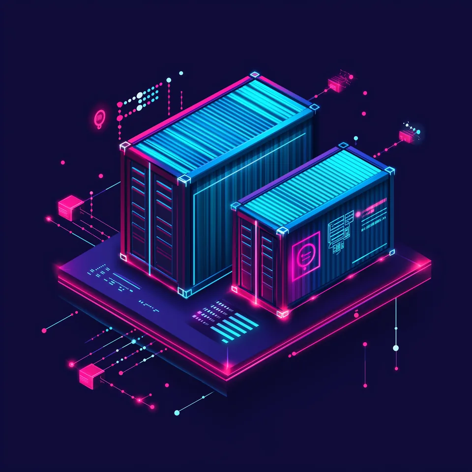 Isometric illustration of server racks on a circuit board